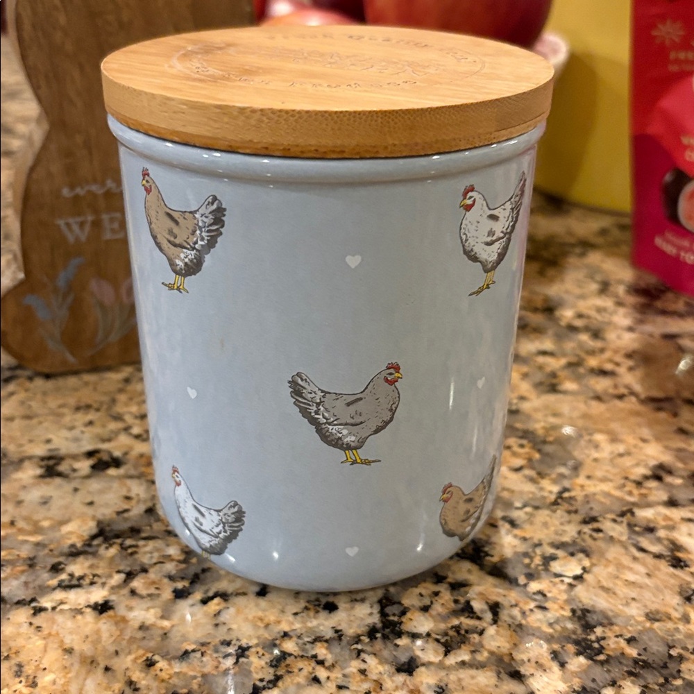 Chicken Print Food Storage Jar with Bamboo Lid
